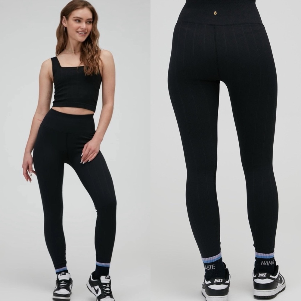 SPIRITUAL GANGSTER Amara Wide Rib Black Seamless High Rise Leggings
